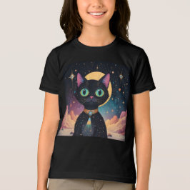 Camiseta Triblenda Gato negro futurista atómico en luz de la luna