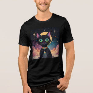 Camiseta Triblenda Gato negro futurista atómico en luz de la luna
