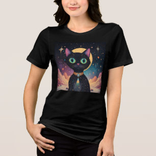 Camiseta Triblenda Gato negro futurista atómico en luz de la luna
