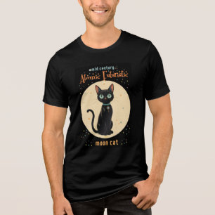 Camiseta Triblenda Gato negro lunar futurista atómico con texto