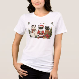 Camiseta Triblenda Gato Negro Navidad Santa Muñeco de Nieve Regalo Bo