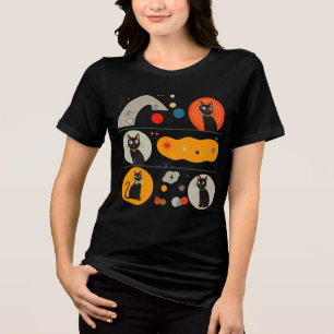 Camiseta Triblenda Gato Negro Retro MCM: Arte Gráfico Abstracto Cósmi