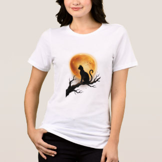 Camiseta Triblenda Gato negro silueta elegante Halloween bajo la luz