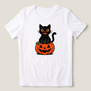 Camiseta Triblenda Gato negro sobre calabaza   SOLO BLANCO