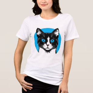 Camiseta Triblenda Gato negro y blanco con ojos azules