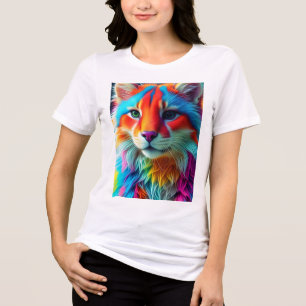 Camiseta Triblenda Gato Peludo de Colores de Arcoíris-68587