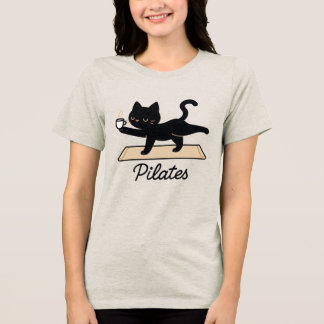 Camiseta Triblenda Gato Pilates - Gato negro con café