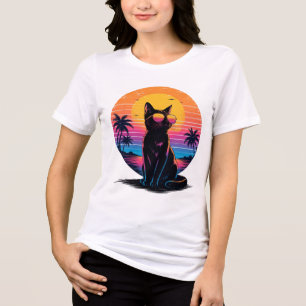 Camiseta Triblenda Gato Retro Genial de los 80 con Gafas de Sol