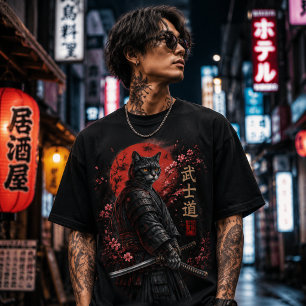 Camiseta Triblenda Gato Samurái Guerrero Bushido Gráfica Premium