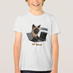 Camiseta Triblenda Gato siamés de dibujos animados codificando