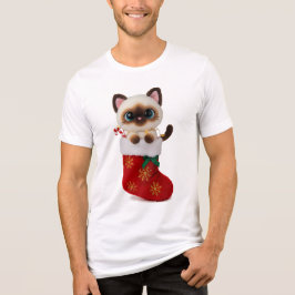 Camiseta Triblenda Gato siamés en calcetín de Navidad con luces