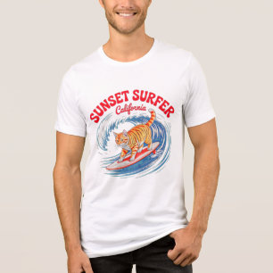 Camiseta Triblenda Gato Surfista de Verano - Regalo Retro del Atardec