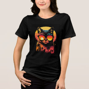 Camiseta Triblenda Gato ventilado lindo con gafas en verano al atarde