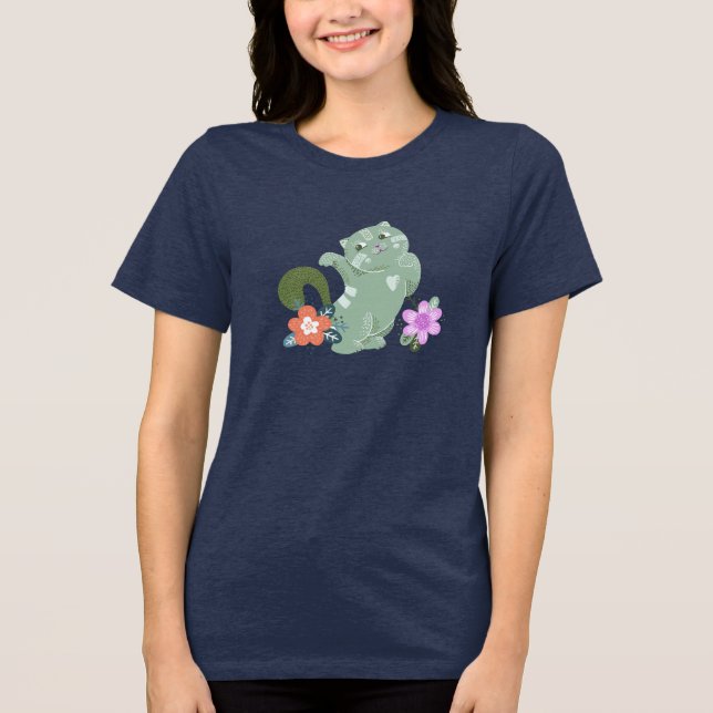 Camiseta Triblenda Gato y flores divertidas (Anverso)