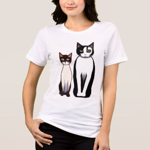 Camiseta Triblenda Gato y gatito negro y blanco retro moderno