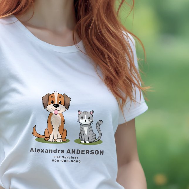 Camiseta Triblenda Gato y perro personalizado - Servicios de Mascota (Cartoon Cat & Dog - Pet Services T-Shirt)