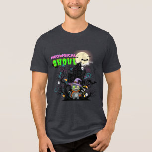 Camiseta Triblenda Gato zombi "Meowgical Ghoul" Gráfico de Halloween