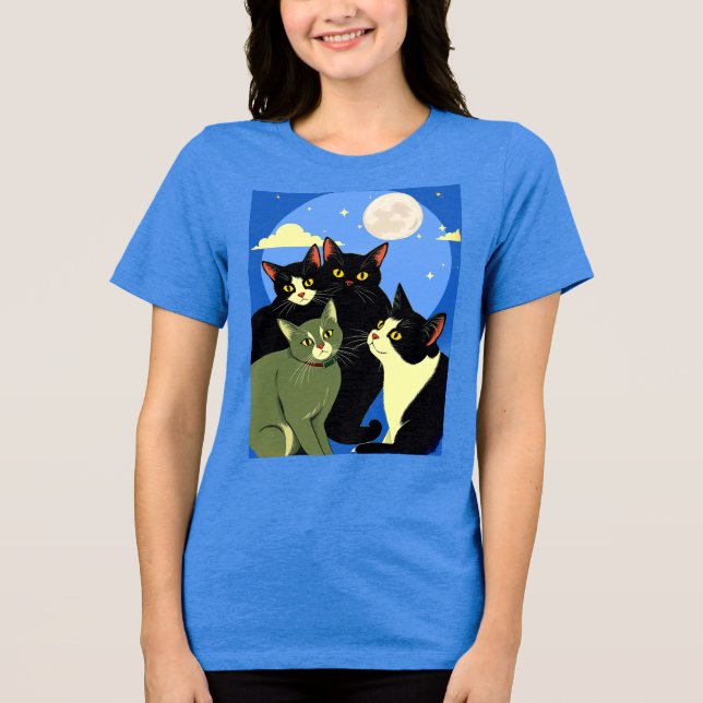 Camiseta Triblenda Gatos a la deriva bajo la luna llena (Anverso)