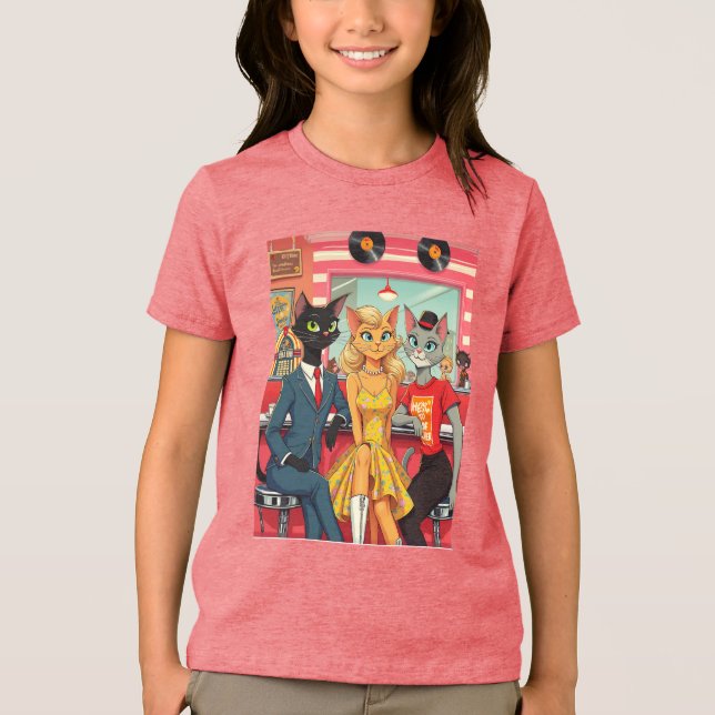 Camiseta Triblenda Gatos adolescentes de mediados de siglo en una cen (Anverso)