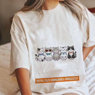 Camiseta Triblenda Gatos de Dibujos Animados Adorables con Corbatas d