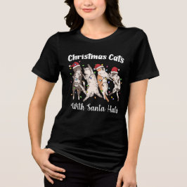 Camiseta Triblenda Gatos de Navidad con sombreros de Santa Divertidos
