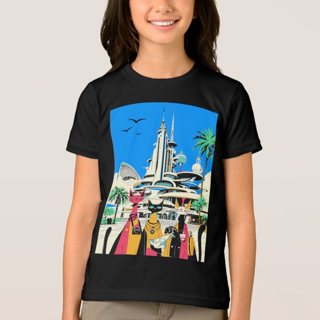 Camiseta Triblenda Gatos de vacaciones visitan el futuro (Anverso)