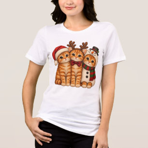 Camiseta Triblenda Gatos Jengibre Navideños Lindos - Santa Reno Muñec