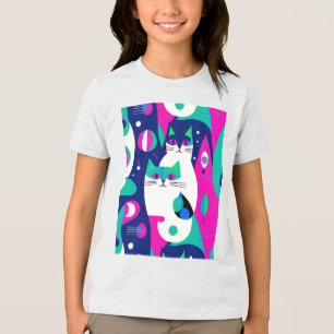 Camiseta Triblenda Gatos modernos de mediados de siglo con un fondo a