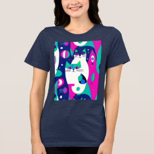 Camiseta Triblenda Gatos modernos de mediados de siglo con un fondo a