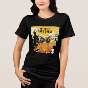 Camiseta Triblenda Gatos negros bruñidos en calabaza caldera hallowee