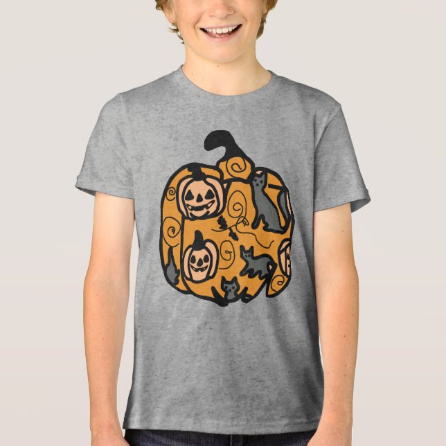 Camiseta Triblenda Gatos negros retro y sueños de calabaza (Anverso)