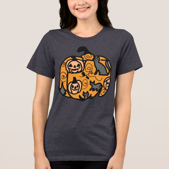 Camiseta Triblenda Gatos negros retro y sueños de calabaza (Anverso)