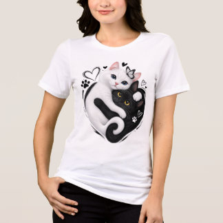 Camiseta Triblenda Gatos Yin Yang Estéticos Abrazándose Ropa Gráfica 