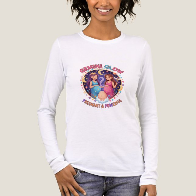 Camiseta Triblenda Gemini Glow: Embarazada y Poderosa – Divertida y E (Anverso)