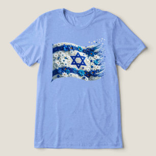 Camiseta Triblenda Gente de Israel Bandera floreciendo en flores.