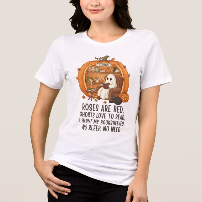 Camiseta Triblenda Ghosts Love To Read - Funny Halloween Book Lover (Anverso)