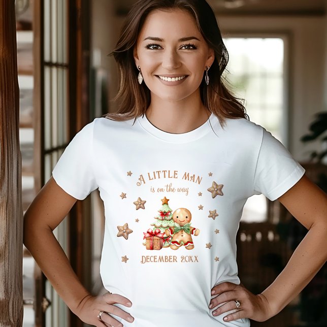 Camiseta Triblenda Gingerbread Man Navidades Baby Invitación (Gingerbread Man Christmas Baby Announcement Tri-Blend Shirt)