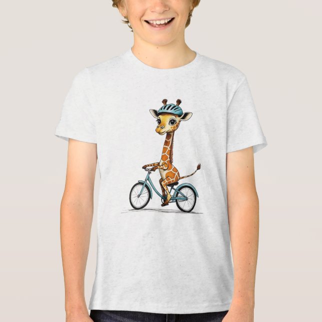 Camiseta Triblenda Giraffe montando una bicicleta - Lápiz de mano (Anverso)