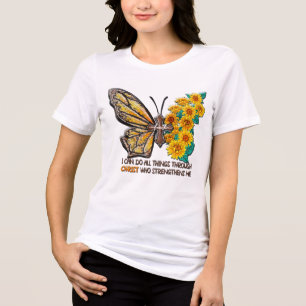 Camiseta Triblenda Girasol/cruz/mariposa inspiradora