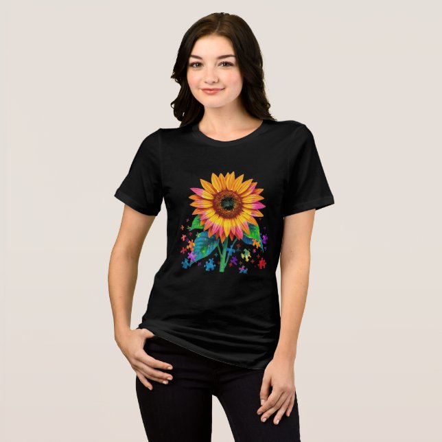 Camiseta Triblenda Girasol vibrante con piezas de rompecabezas (Anverso Completo)