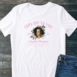 Camiseta Triblenda Girly Pink & White Floral 2026 Grad Photo Name