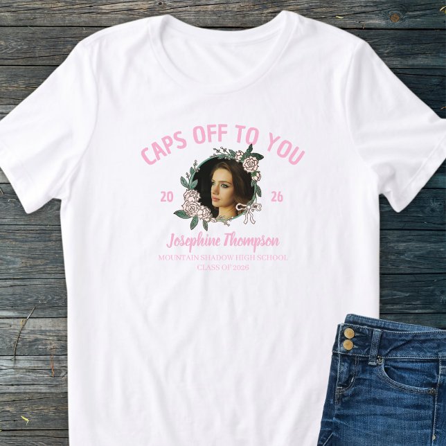 Camiseta Triblenda Girly Pink & White Floral 2026 Grad Photo Name (Subido por el creador)