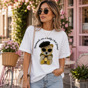 Camiseta Triblenda Glam Diamond Teddy Bear Fashion Women's T-Shirt