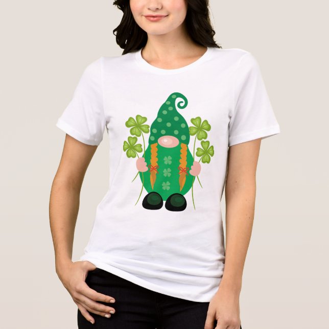 Camiseta Triblenda Gnome del Día de San Patricio con Shamrock (Anverso)