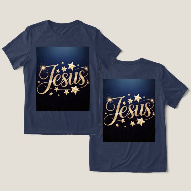Camiseta Triblenda Gold Jesus Script Blue  (Diseño Anverso y Reverso)