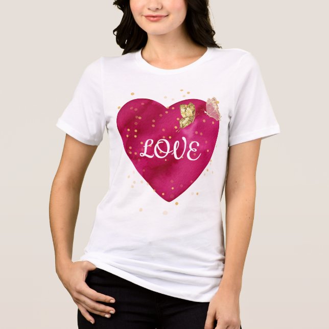 Camiseta Triblenda Golden Butterfly Pink Heart Valentine T-Shirt (Anverso)