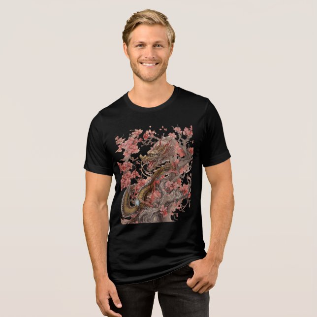 Camiseta Triblenda Golden Dragon in Sakura Tree Artwork (Anverso Completo)