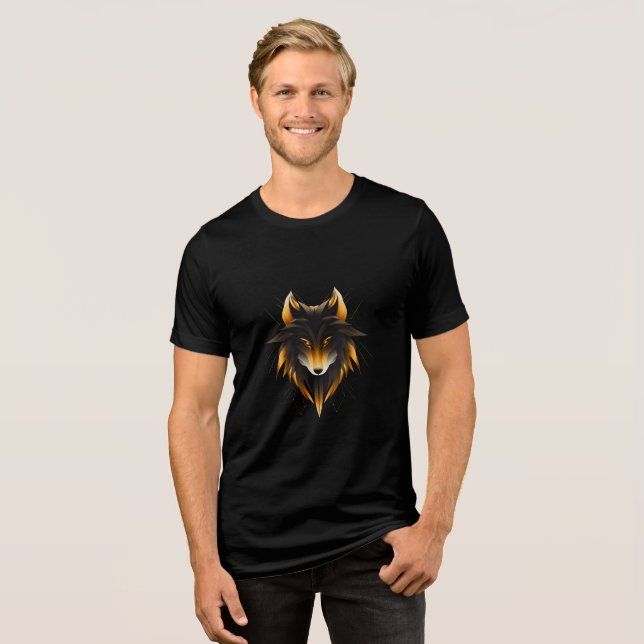 Camiseta Triblenda Golden Geometric Wolf Head Design (Anverso Completo)