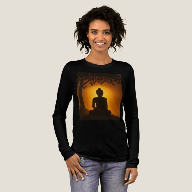 Camiseta Triblenda Golden Glow Buddha Meditation - Bodhi Tree Enlight (Anverso Completo)