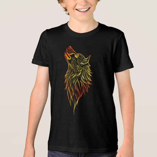 Camiseta Triblenda Golden Howling Wolf – Tribal Spirit Animal Design (Anverso)